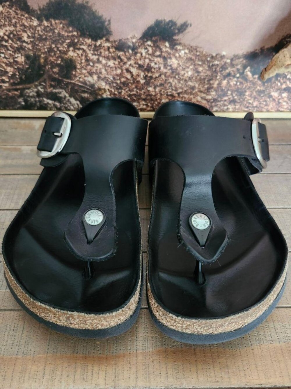 BIRKENSTOCK Gizeh Big Buckle Oiled Black Leather Casual Sandals Exquisite Size 9